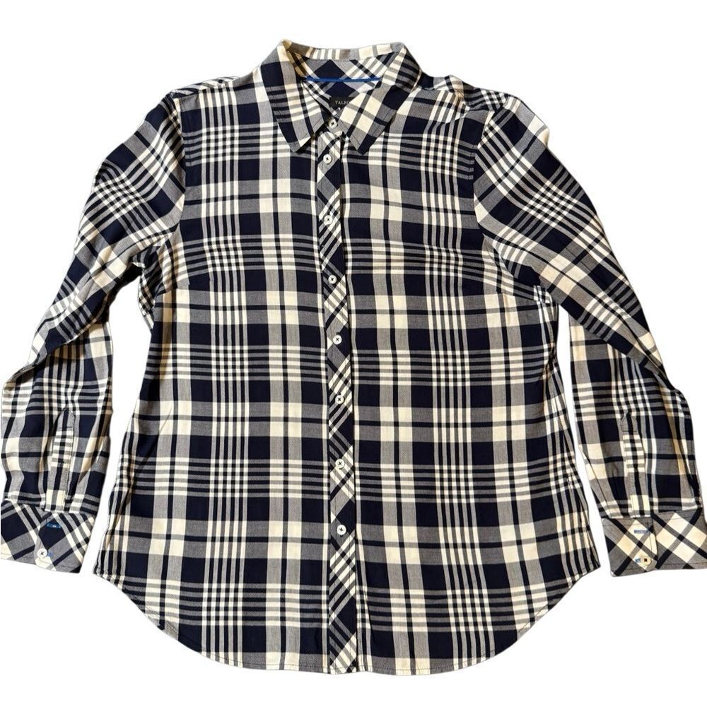 Talbots women's Navy and White Checkered long sleeve Shirt